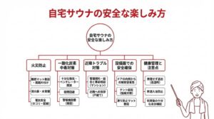自宅サウナの火災防止・一酸化炭素対策・近隣配慮・設備チェック・健康管理をまとめた安全対策ツ